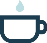 Icon of Break Coffee Co.'s logo mark – a navy blue outline of a coffee mug with a light blue droplet.